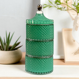 Three Stack Candle Trio – Customisable Fragrance Set Royal Teal with Silver Trim