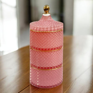 Three Stack Candle Trio – Customisable Fragrance Set Royal Pink with Gold Trim