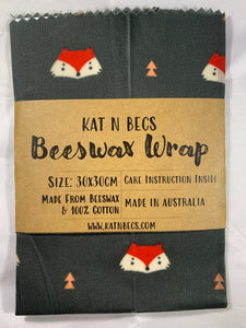 Bees Wax Wrap 30x30cm 100% Cotton - Green Background With Fox Decal
