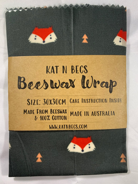 Bees Wax Wrap 30x30cm 100% Cotton - Green Background With Fox Decal