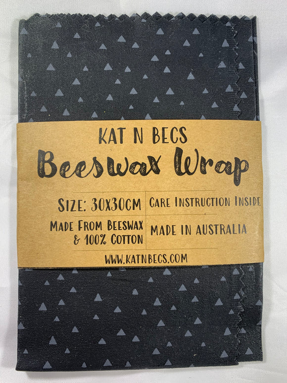 Bees Wax Wrap 30x30cm 100% Cotton - Black With Grey Triangles
