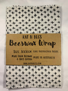 Bees Wax Wrap 30x30cm 100% Cotton - Black Cross/Plus Symbol