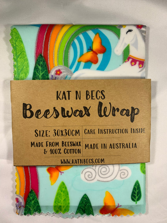 Bees Wax Wrap 30x30cm 100% Cotton - Unicorn Rainbow