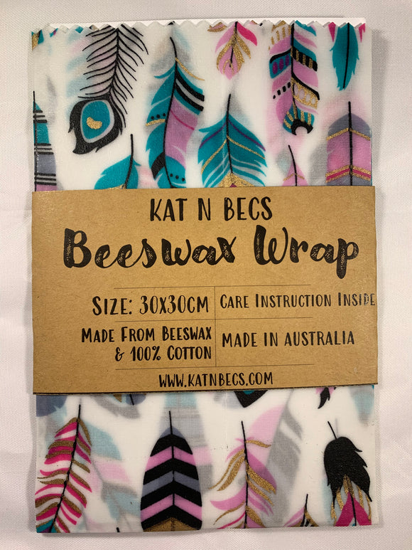 Bees Wax Wrap 30x30cm 100% Cotton - Feathers