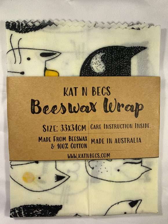 Bees Wax Wrap 33x34cm 100% Cotton - Cats