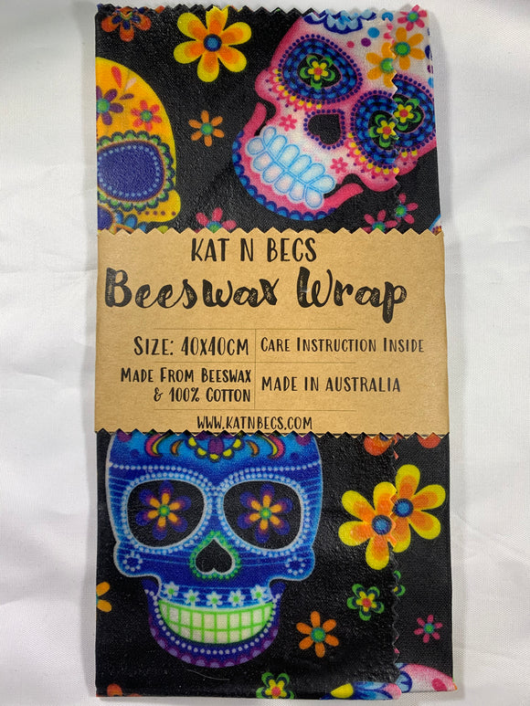 Bees Wax Wrap 40x40cm 100% Cotton - Day Of The Dead