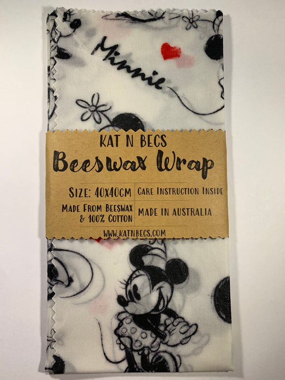 Bees Wax Wrap 40x40cm 100% Cotton - Minnie Mouse