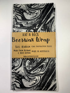 Bees Wax Wrap 40x40cm 100% Cotton - White With Black Swirl