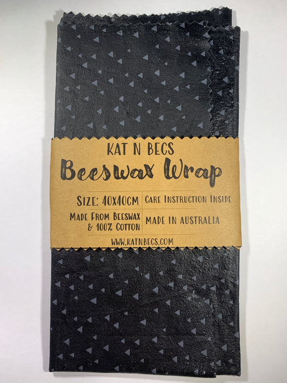 Bees Wax Wrap 40x40cm 100% Cotton - Black With Grey Triangles