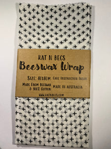 Bees Wax Wrap 40x40cm 100% Cotton - Black Cross/Plus Symbol