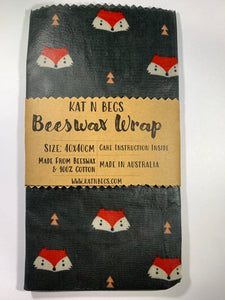 Bees Wax Wrap 40x40cm 100% Cotton - Green Background Fox