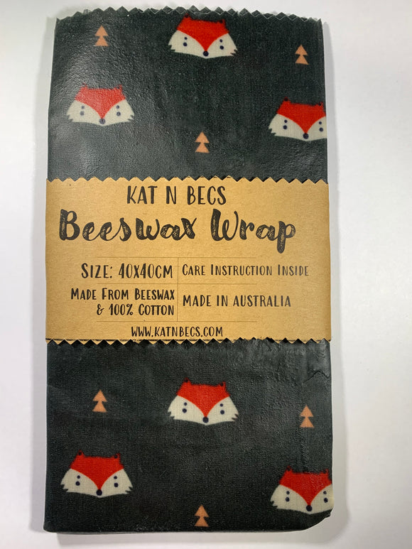 Bees Wax Wrap 40x40cm 100% Cotton - Green Background Fox