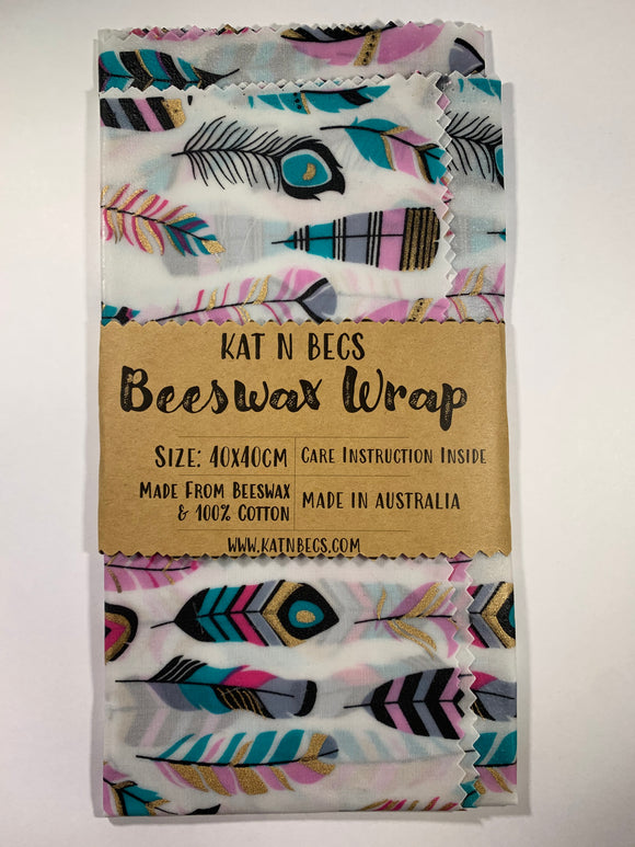 Bees Wax Wrap 40x40cm 100% Cotton - Feathers
