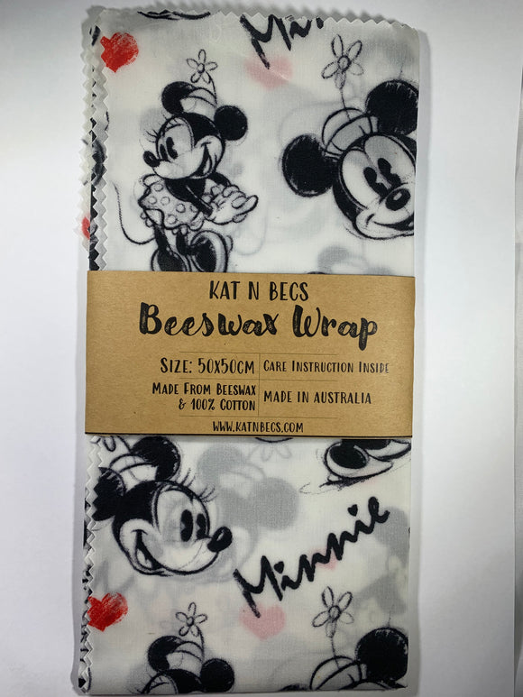 Bees Wax Wrap 50x50cm 100% Cotton - Minnie Mouse