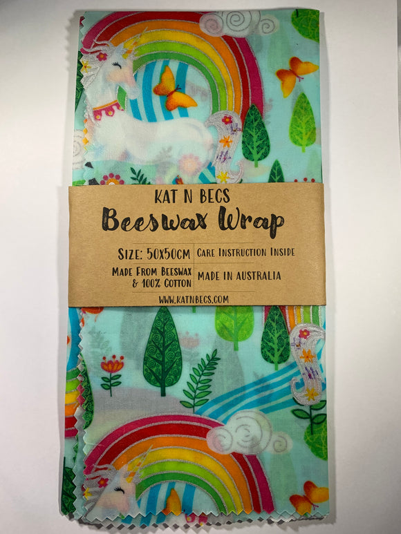 Bees Wax Wrap 50x50cm 100% Cotton - Unicorn Rainbow