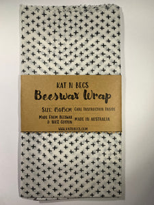 Bees Wax Wrap 45x45cm 100% Cotton - Black Cross/Plus Symbol