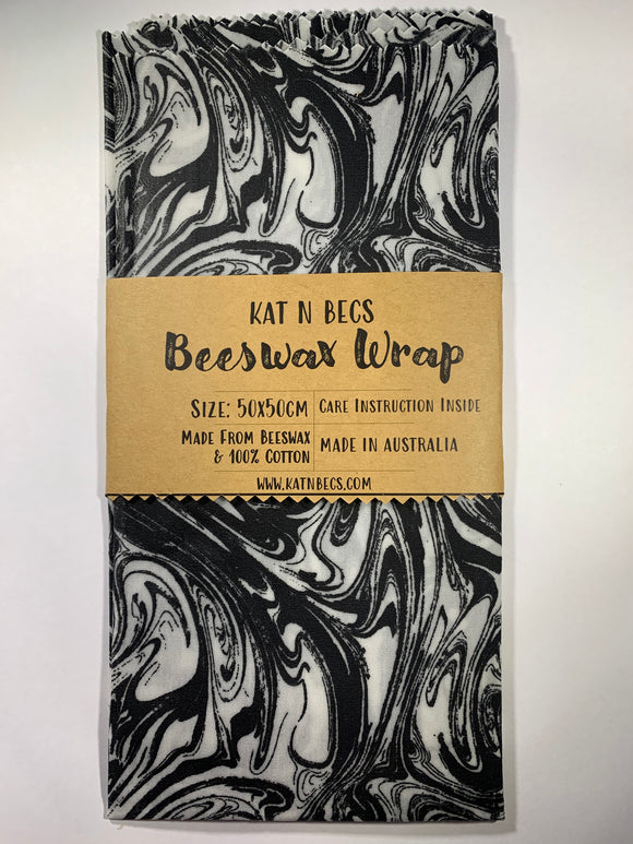 Bees Wax Wrap 50x50cm 100% Cotton - White With Black Swirl