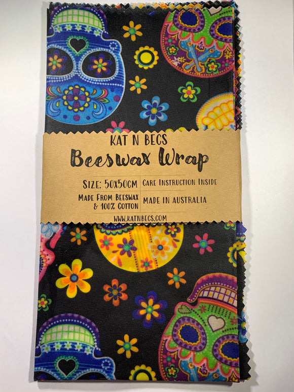 Bees Wax Wrap 50x50cm 100% Cotton - Day Of The Dead